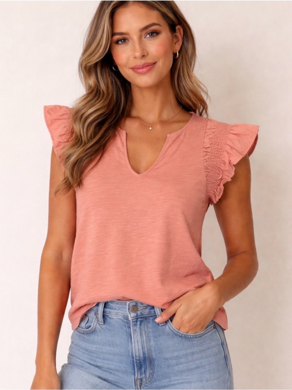Nation LTD Christa Ruffle Sleeve V-Neck Top